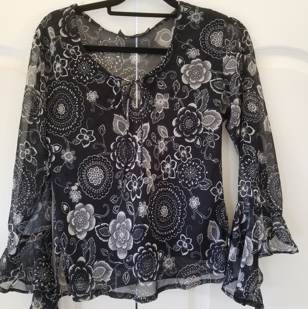 Black floral butterfly sleeve blouse
